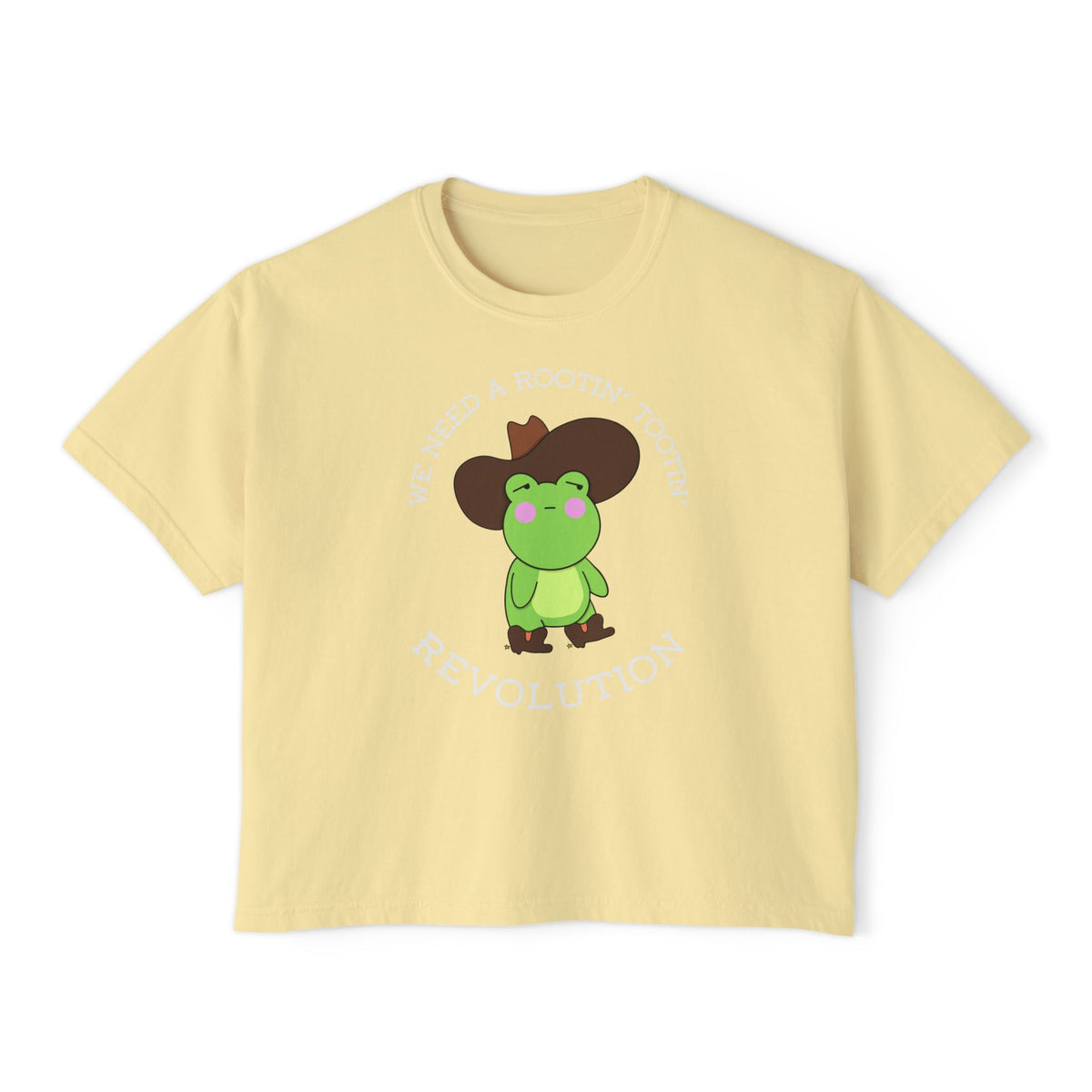 Rootin' Tootin' Frog Revolution Boxy Tee — Cute Cowgirl Frog Graphic Shirt